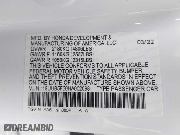 ✅ 2022 Acura TLX • VIN: 19UUB5F30NA002098 • Лот: 43619302. Опубликован ранее на IAAI с пробегом 75 112 миль. Бесплатный доступ к архиву аукционных продаж из США и подробный отчёт об истории автомобиля на DreamBid. Изображение 9.