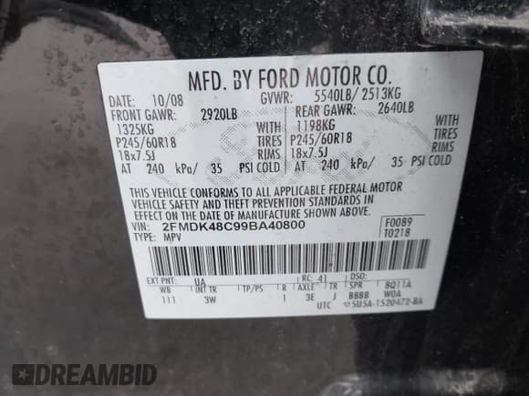 ✅ 2009 Ford Edge SEL • VIN: 2FMDK48C99BA40800 • Lot: 43738240. Wystawiony na IAAI z przebiegiem 201 542 mil. Bezpłatny archiwum sprzedaży aukcyjnych z USA i szczegółowy raport historii pojazdu na DreamBid. Zdjęcie 9.