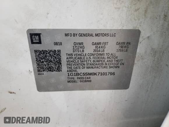 ✅ 2019 Chevrolet Cruze LS • VIN: 1G1BC5SM0K7101796 • Лот: 57268192. Размещён на Copart с пробегом 73 045 миль миль. Получите бесплатный доступ к архиву аукционных продаж из США и посмотрите подробный отчёт об истории автомобиля на DreamBid. Изображение 10.