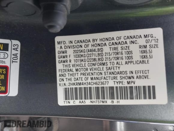 ✅ 2012 Honda CR-V LX • VIN: 2HKRM4H34CH623677 • Lot: 41508119. Listed on IAAI with 156,938 mi. Free auction sales archive from the USA and detailed vehicle history report at DreamBid. Image 9.