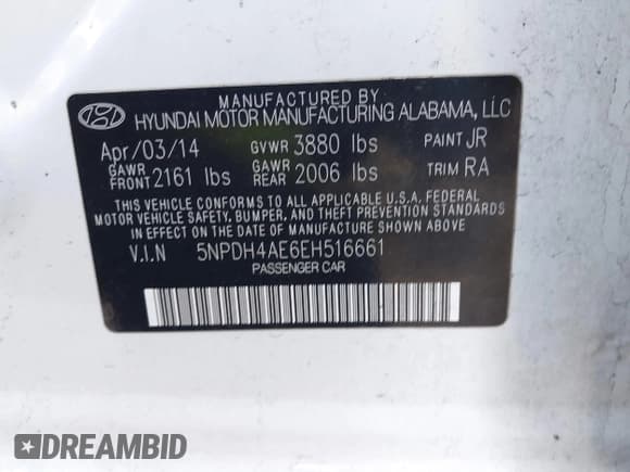 ✅ 2014 Hyundai Elantra SE • VIN: 5NPDH4AE6EH516661 • Lot: 43502240. Listed on IAAI with 172,889 mi. Free auction sales archive from the USA and detailed vehicle history report at DreamBid. Image 9.