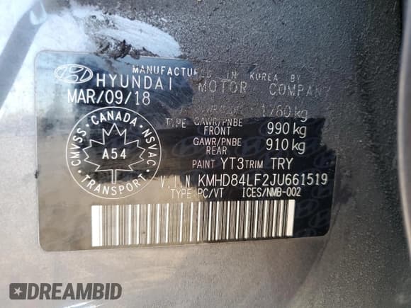 ✅ 2018 Hyundai Elantra Value Edition • VIN: KMHD84LF2JU661519 • Lot: 85181135. Listed on Copart with 58,460 mi. Free auction sales archive from the USA and detailed vehicle history report at DreamBid. Image 13.