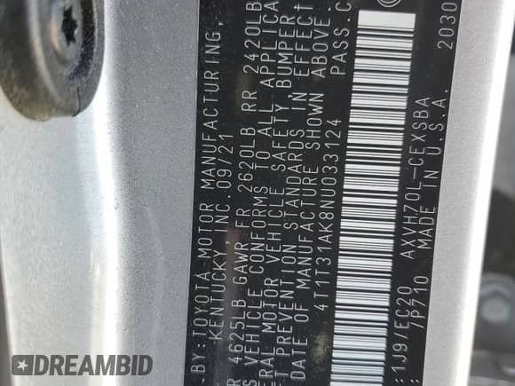 2022 Toyota Camry Hybrid SE с VIN 4T1T31AK8NU033124, выставлен на аукционе Copart как лот 85337245 с пробегом 141 514 миль миль и Списание • Salvage title. История ставок и продаж доступна на DreamBid. Изображение 12.