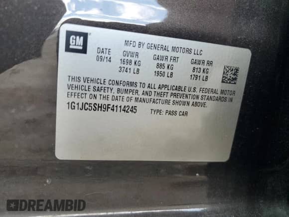 ✅ 2015 Chevrolet Sonic LT • VIN: 1G1JC5SH9F4114245 • Лот: 76266984. Размещён на Copart с пробегом 43 960 миль миль. Получите бесплатный доступ к архиву аукционных продаж из США и посмотрите подробный отчёт об истории автомобиля на DreamBid. Изображение 14.