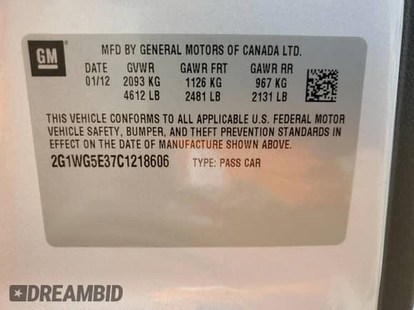 2012 Chevrolet Impala LT Fleet с VIN 2G1WG5E37C1218606, выставлен на аукционе Copart как лот 70391615 с пробегом 140 414 миль миль и Списание • Salvage title. История ставок и продаж доступна на DreamBid. Изображение 12.