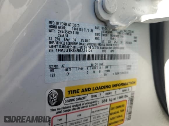 ✅ 2024 Ford Expedition Limited • VIN: 1FMJU1K84REA31121 • Lot: 69183245. Listed on Copart with 50,381 mi. Free auction sales archive from the USA and detailed vehicle history report at DreamBid. Image 13.