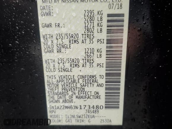 ✅ 2018 Nissan Murano SV • VIN: 5N1AZ2MH6JN173480 • Lot: 90608095. Listed on Copart with 125,920 mi. Free auction sales archive from the USA and detailed vehicle history report at DreamBid. Image 14.