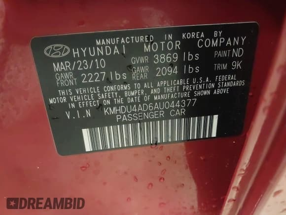 ✅ 2010 Hyundai Elantra GLS • VIN: KMHDU4AD6AU044377 • Lot: 43596553. Listed on IAAI with 34,498 mi. Free auction sales archive from the USA and detailed vehicle history report at DreamBid. Image 9.