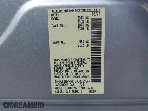 ✅ 2022 Nissan LEAF S • VIN: 1N4AZ1BVXNC560287 • Lot: 42884266. Wystawiony na IAAI z przebiegiem 24 377 mil. Bezpłatny archiwum sprzedaży aukcyjnych z USA i szczegółowy raport historii pojazdu na DreamBid. Zdjęcie 9.