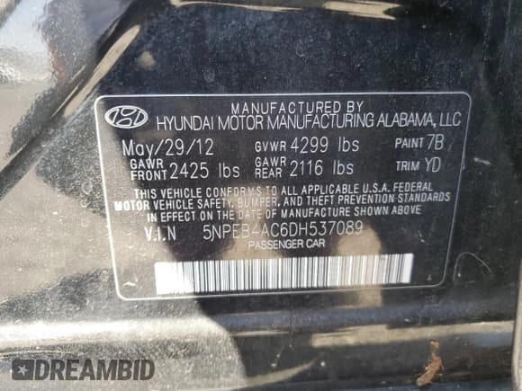 ✅ 2013 Hyundai Sonata GLS • VIN: 5NPEB4AC6DH537089 • Lot: 64256314. Wystawiony na Copart z przebiegiem Nie podano. Bezpłatny archiwum sprzedaży aukcyjnych z USA i szczegółowy raport historii pojazdu na DreamBid. Zdjęcie 12.