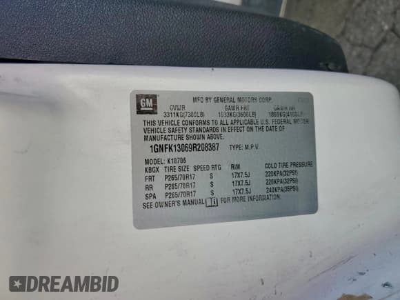 ✅ 2009 Chevrolet Tahoe Commercial • VIN: 1GNFK13069R208387 • Lot: 94822805. Listed on Copart with 175,442 mi. Free auction sales archive from the USA and detailed vehicle history report at DreamBid. Image 13.