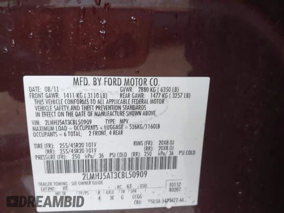 ✅ 2012 Lincoln MKT EcoBoost • VIN: 2LMHJ5AT3CBL50909 • Лот: 42422091. Опубликован ранее на IAAI с пробегом 146 960 миль. Бесплатный доступ к архиву аукционных продаж из США и подробный отчёт об истории автомобиля на DreamBid. Изображение 9.