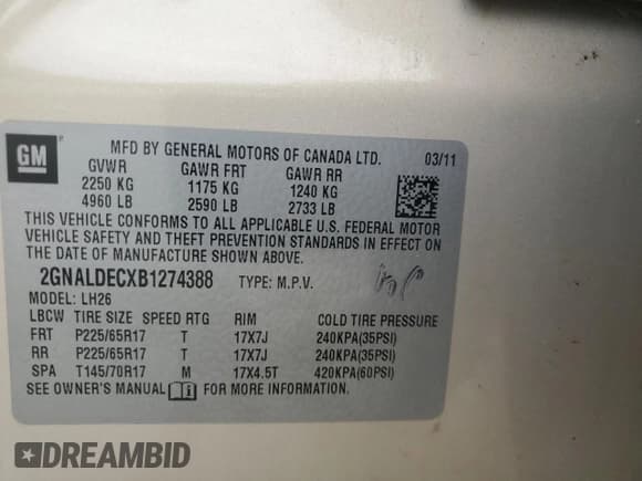 ✅ 2011 Chevrolet Equinox 1LT • VIN: 2GNALDECXB1274388 • Лот: 81560515. Опубликован ранее на Copart с пробегом 160 170 миль. Бесплатный доступ к архиву аукционных продаж из США и подробный отчёт об истории автомобиля на DreamBid. Изображение 13.