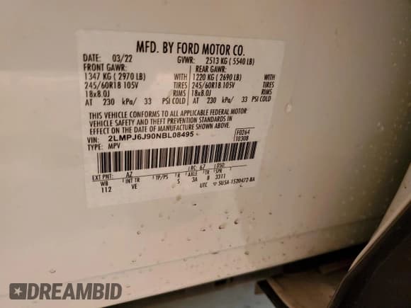 ✅ 2022 Lincoln Nautilus Standard • VIN: 2LMPJ6J90NBL08495 • Lot: 44753495. Listed on Copart with 21,896 mi. Free auction sales archive from the USA and detailed vehicle history report at DreamBid. Image 13.