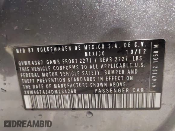 ✅ 2013 Volkswagen Jetta Autobahn • VIN: 3VW467AJ4DM234268 • Lot: 42006264. Listed on IAAI with 144,610 mi. Free auction sales archive from the USA and detailed vehicle history report at DreamBid. Image 9.