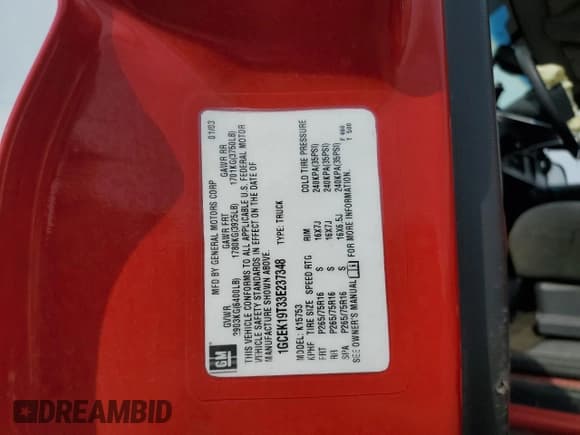 ✅ 2003 Chevrolet Silverado 1500 LT • VIN: 1GCEK19T33E237348 • Лот: 71291045. Опубликован ранее на Copart с пробегом 161 769 миль. Бесплатный доступ к архиву аукционных продаж из США и подробный отчёт об истории автомобиля на DreamBid. Изображение 12.