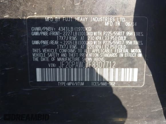 ✅ 2014 Subaru Crosstrek Premium • VIN: JF2GPAWC7E8307712 • Lot: 43205599. Listed on IAAI with 147,008 mi. Free auction sales archive from the USA and detailed vehicle history report at DreamBid. Image 9.