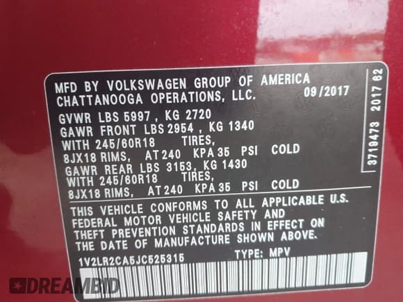 ✅ 2018 Volkswagen Atlas SE • VIN: 1V2LR2CA5JC525315 • Lot: 43174144. Wystawiony na IAAI z przebiegiem 74 802 mil. Bezpłatny archiwum sprzedaży aukcyjnych z USA i szczegółowy raport historii pojazdu na DreamBid. Zdjęcie 9.