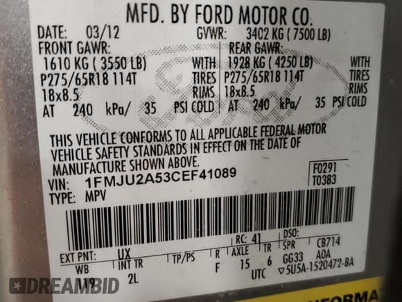 ✅ 2012 Ford Expedition Limited • VIN: 1FMJU2A53CEF41089 • Lot: 50412615. Wystawiony na Copart z przebiegiem 176 572 mil. Bezpłatny archiwum sprzedaży aukcyjnych z USA i szczegółowy raport historii pojazdu na DreamBid. Zdjęcie 13.