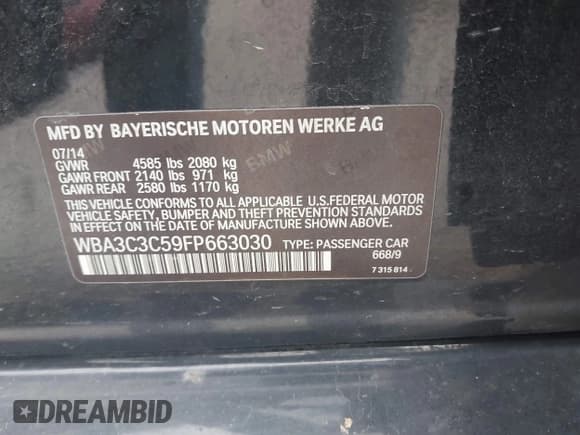 ✅ 2015 BMW 3 Series 320i xDrive • VIN: WBA3C3C59FP663030 • Lot: 43188057. Listed on IAAI with 94,206 mi. Free auction sales archive from the USA and detailed vehicle history report at DreamBid. Image 9.