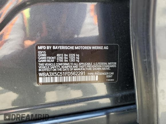 ✅ 2015 BMW 3 Series 328i Gran Turismo xDrive • VIN: WBA3X5C51FD562291 • Lot: 65278375. Listed on Copart with 116,200 mi. Free auction sales archive from the USA and detailed vehicle history report at DreamBid. Image 12.