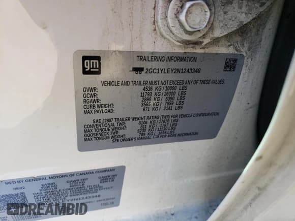 ✅ 2022 Chevrolet Silverado 2500HD • VIN: 2GC1YLEY2N1243348 • Lot: 54374045. Listed on Copart with 80,905 mi. Free auction sales archive from the USA and detailed vehicle history report at DreamBid. Image 12.