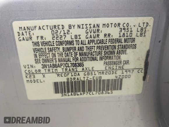 ✅ 2012 Nissan Sentra S • VIN: 3N1AB6AP7CL708365 • Лот: 43232467. Опубликован ранее на IAAI с пробегом 171 228 миль. Бесплатный доступ к архиву аукционных продаж из США и подробный отчёт об истории автомобиля на DreamBid. Изображение 9.