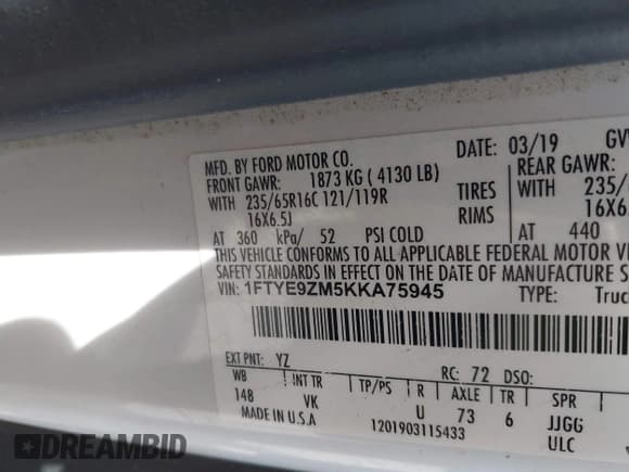 ✅ 2019 Ford Transit • VIN: 1FTYE9ZM5KKA75945 • Lot: 42251898. Listed on IAAI with 225,622 mi. Free auction sales archive from the USA and detailed vehicle history report at DreamBid. Image 9.