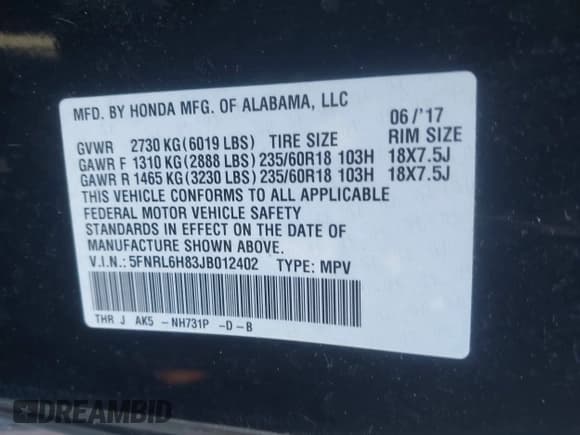 ✅ 2018 Honda Odyssey Touring • VIN: 5FNRL6H83JB012402 • Лот: 43858912. Опубликован ранее на IAAI с пробегом 133 789 миль. Бесплатный доступ к архиву аукционных продаж из США и подробный отчёт об истории автомобиля на DreamBid. Изображение 9.