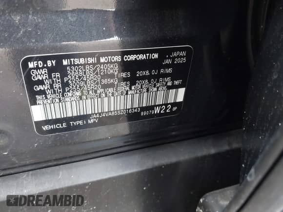 2025 Mitsubishi Outlander SE с VIN JA4J4VA85SZ016343, выставлен на аукционе IAAI как лот 43576196 с пробегом 8 608 миль миль и . История ставок и продаж доступна на DreamBid. Изображение 9.