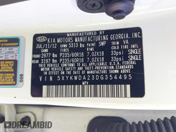 ✅ 2013 Kia Sorento SX • VIN: 5XYKWDA23DG354495 • Lot: 43365609. Listed on IAAI with 146,673 mi. Free auction sales archive from the USA and detailed vehicle history report at DreamBid. Image 9.