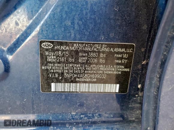 ✅ 2016 Hyundai Elantra SE • VIN: 5NPDH4AE8GH699032 • Lot: 90034165. Listed on Copart with 108,092 mi. Free auction sales archive from the USA and detailed vehicle history report at DreamBid. Image 12.