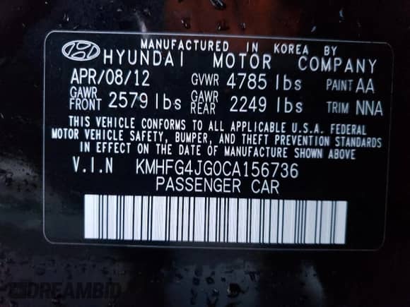 2012 Hyundai Azera с VIN KMHFG4JG0CA156736, выставлен на аукционе Copart как лот 88296255 с пробегом 82 364 миль миль и Списание • Salvage title. История ставок и продаж доступна на DreamBid. Изображение 12.