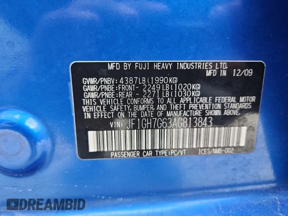 ✅ 2010 Subaru WRX WRX • VIN: JF1GH7G63AG813843 • Lot: 84798905. Wystawiony na Copart z przebiegiem 160 254 mil. Bezpłatny archiwum sprzedaży aukcyjnych z USA i szczegółowy raport historii pojazdu na DreamBid. Zdjęcie 12.