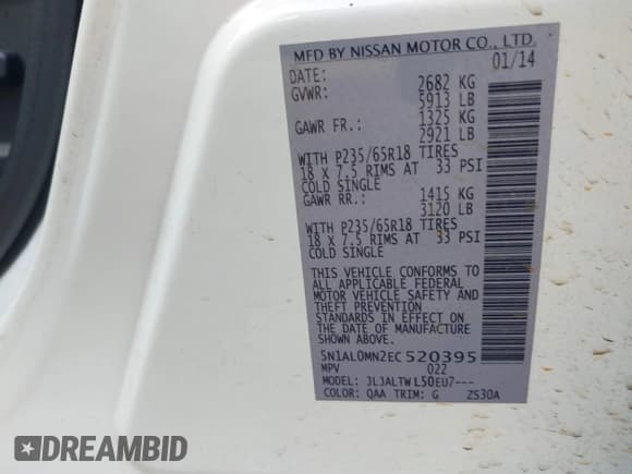 ✅ 2014 Infiniti QX60 • VIN: 5N1AL0MN2EC520395 • Лот: 43537387. Опубликован ранее на IAAI с пробегом 157 020 миль. Бесплатный доступ к архиву аукционных продаж из США и подробный отчёт об истории автомобиля на DreamBid. Изображение 9.