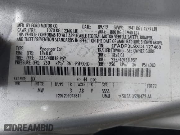 ✅ 2013 Ford Focus ST • VIN: 1FADP3L9XDL127468 • Lot: 42994718. Listed on IAAI with 123,988 mi. Free auction sales archive from the USA and detailed vehicle history report at DreamBid. Image 9.