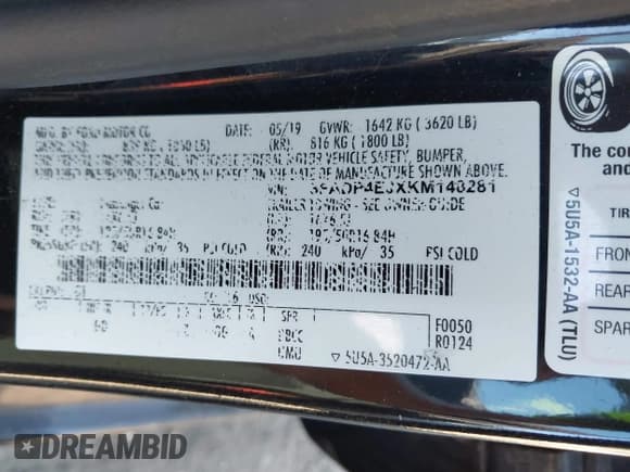 ✅ 2019 Ford Fiesta SE • VIN: 3FADP4EJXKM148281 • Lot: 43509216. Listed on IAAI with 86,612 mi. Free auction sales archive from the USA and detailed vehicle history report at DreamBid. Image 9.