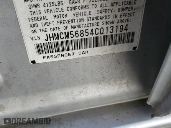 ✅ 2004 Honda Accord EX • VIN: JHMCM56854C013194 • Lot: 91831515. Listed on Copart with 215,576 mi. Free auction sales archive from the USA and detailed vehicle history report at DreamBid. Image 12.