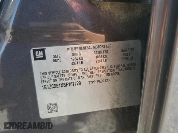 ✅ 2011 Chevrolet Malibu 1LT • VIN: 1G1ZC5E1XBF167729 • Lot: 73695184. Listed on Copart with 216,279 mi. Free auction sales archive from the USA and detailed vehicle history report at DreamBid. Image 13.