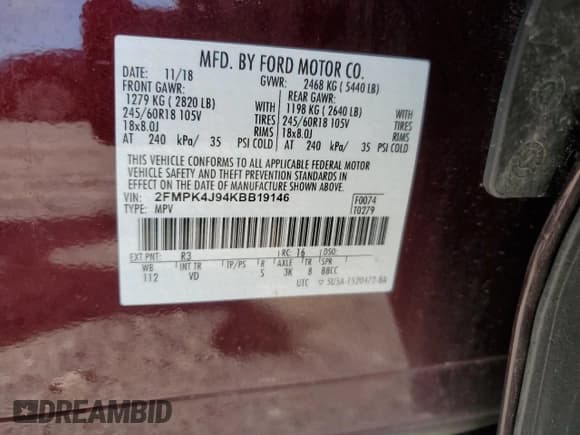 ✅ 2019 Ford Edge SEL • VIN: 2FMPK4J94KBB19146 • Lot: 80009595. Listed on Copart with 87,870 mi. Free auction sales archive from the USA and detailed vehicle history report at DreamBid. Image 13.