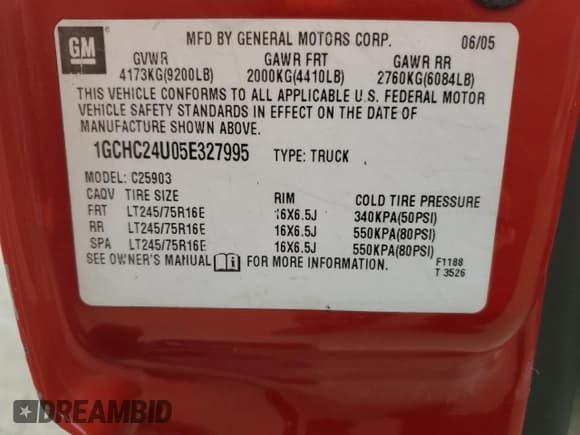 ✅ 2005 Chevrolet Silverado 2500HD Work Truck • VIN: 1GCHC24U05E327995 • Лот: 56559555. Опубликован ранее на Copart с пробегом 244 076 миль. Бесплатный доступ к архиву аукционных продаж из США и подробный отчёт об истории автомобиля на DreamBid. Изображение 12.