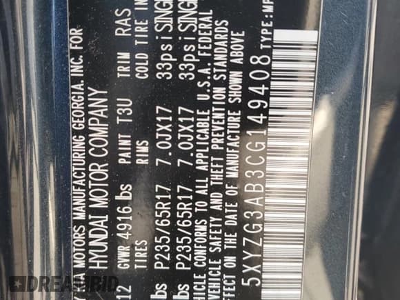 ✅ 2012 Hyundai Santa Fe GLS • VIN: 5XYZG3AB3CG149408 • Lot: 75190954. Listed on Copart with 79,700 mi. Free auction sales archive from the USA and detailed vehicle history report at DreamBid. Image 12.