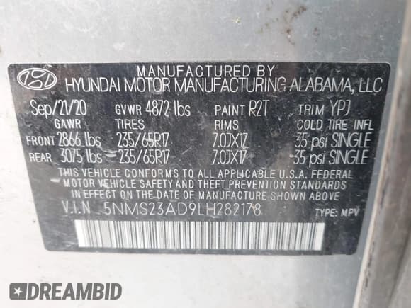 ✅ 2020 Hyundai Santa Fe SE • VIN: 5NMS23AD9LH282178 • Lot: 43377968. Wystawiony na IAAI z przebiegiem 100 742 mil. Bezpłatny archiwum sprzedaży aukcyjnych z USA i szczegółowy raport historii pojazdu na DreamBid. Zdjęcie 9.