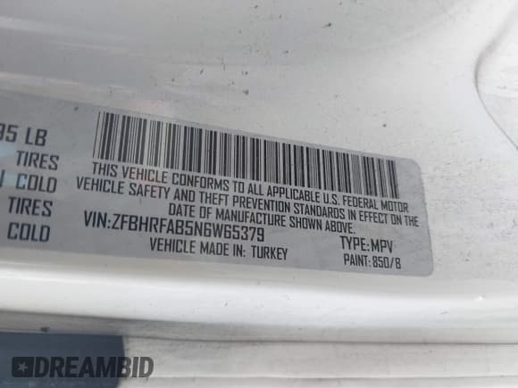 ✅ 2022 Ram ProMaster City Cargo Tradesman • VIN: ZFBHRFAB5N6W65379 • Lot: 42198667. Listed on IAAI with 92,355 mi. Free auction sales archive from the USA and detailed vehicle history report at DreamBid. Image 9.