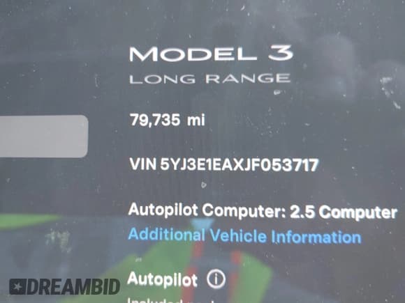 ✅ 2018 Tesla Model 3 Long Range Battery • VIN: 5YJ3E1EAXJF053717 • Lot: 42615984. Listed on IAAI with 79,735 mi. Free auction sales archive from the USA and detailed vehicle history report at DreamBid. Image 7.