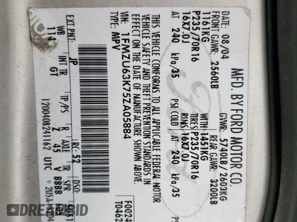 ✅ 2005 Ford Explorer XLT • VIN: 1FMZU63K75ZA05884 • Лот: 62812105. Опубликован ранее на Copart с пробегом 156 583 миль. Бесплатный доступ к архиву аукционных продаж из США и подробный отчёт об истории автомобиля на DreamBid. Изображение 13.