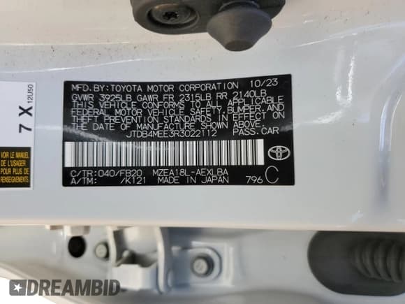 ✅ 2024 Toyota Corolla LE • VIN: JTDB4MEE3R3022112 • Lot: 57674255. Listed on Copart with 21,333 mi. Free auction sales archive from the USA and detailed vehicle history report at DreamBid. Image 12.