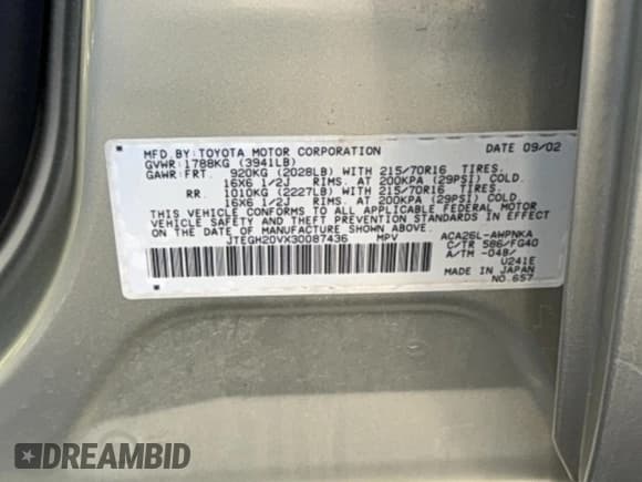 ✅ 2003 Toyota RAV4 • VIN: JTEGH20VX30087436 • Lot: 93280995. Listed on Copart with 86,429 mi. Free auction sales archive from the USA and detailed vehicle history report at DreamBid. Image 10.