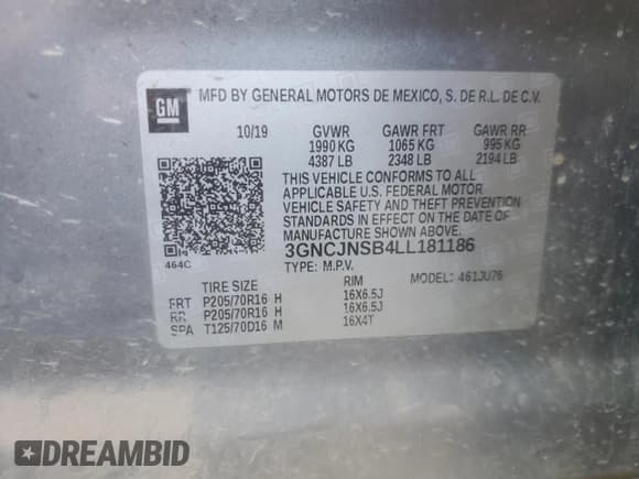 ✅ 2020 Chevrolet Trax LS • VIN: 3GNCJNSB4LL181186 • Lot: 92657055. Listed on Copart with 40,681 mi. Free auction sales archive from the USA and detailed vehicle history report at DreamBid. Image 13.