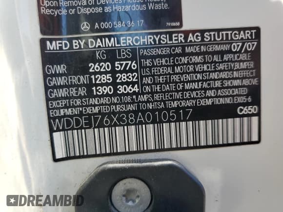 ✅ 2008 Mercedes-Benz CL V12 • VIN: WDDEJ76X38A010517 • Лот: 84054975. Опубликован ранее на Copart с пробегом 136 367 миль. Бесплатный доступ к архиву аукционных продаж из США и подробный отчёт об истории автомобиля на DreamBid. Изображение 12.